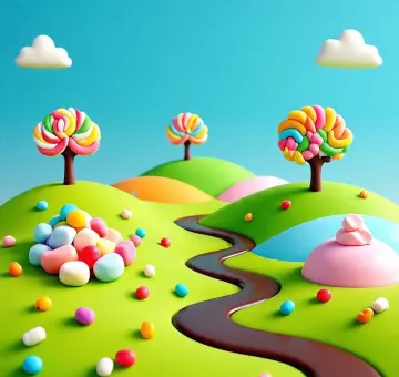 Candy Land Fantasy Landscape with Chocolate River