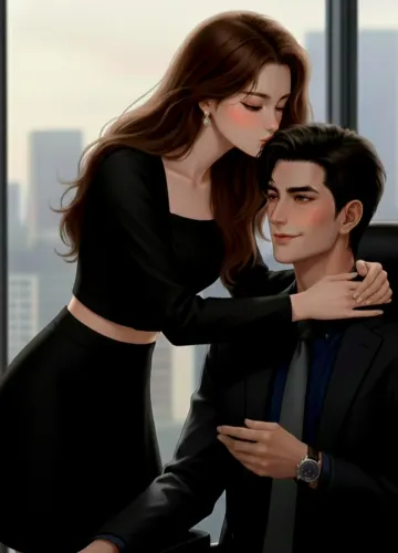 Romantic Manhwa Couple in Office – Emotional Love Illustration