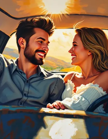 Couple driving car love