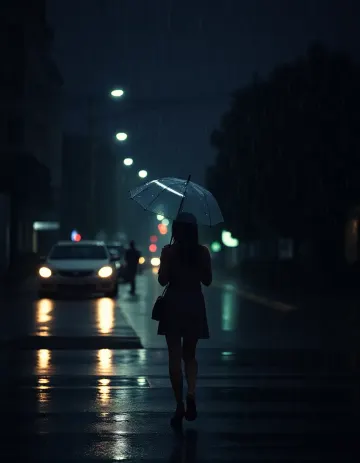 Lonely Girl Rain Walk Wallpaper