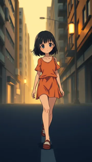 Lonely girl dusk walking alone soft light wallpaper