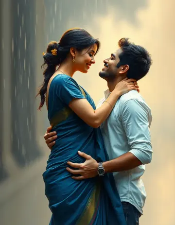 Romantic rain blue saree wallpaper