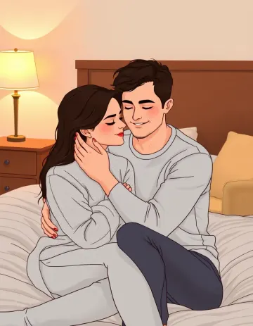 Romantic Couple sitting on bedroom