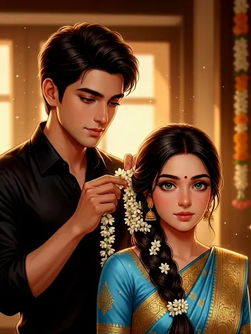 The Girl in Sky Blue Saree: A Romantic Jasmine Moment. 