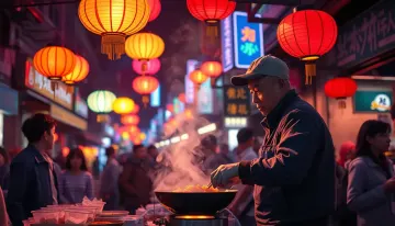 Street food vendor cooking noodles