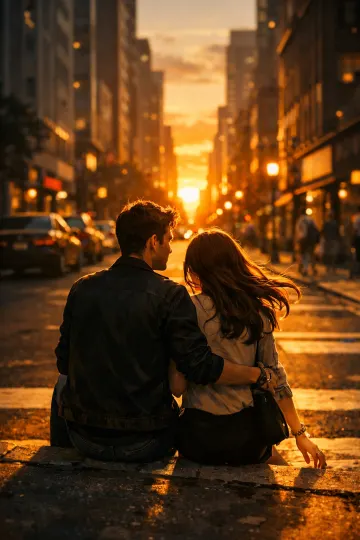 Street photography couple sitting on curb 