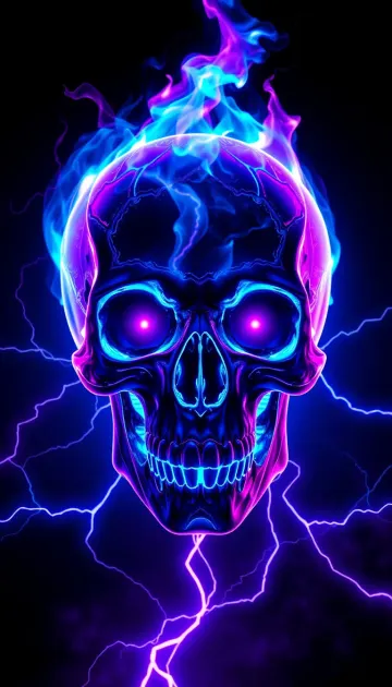 Neon Skull Fury mobile wallpaper