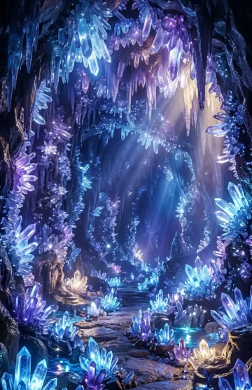 Glowing Crystal Cavern Fantasy Wallpaper