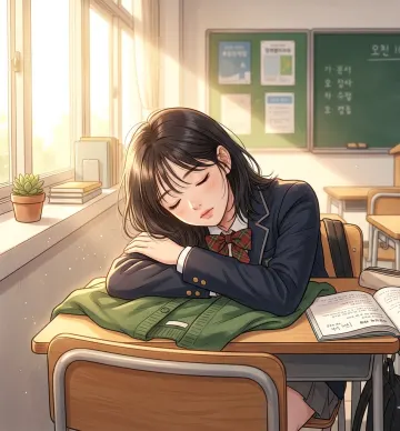 Sleeping School Girl in Morning Sunlight – Korean Manhwa Style WhatsApp DP 4K