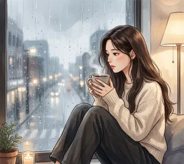 Cozy Rainy Day Aesthetic: Girl with Coffee and Book 