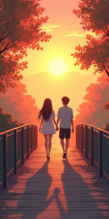 Lovers walk in bridge