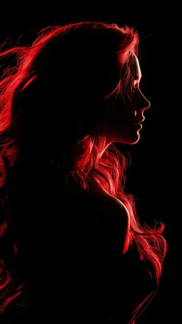 Ruby Wind Silhouette - Flowing Hair Light Art