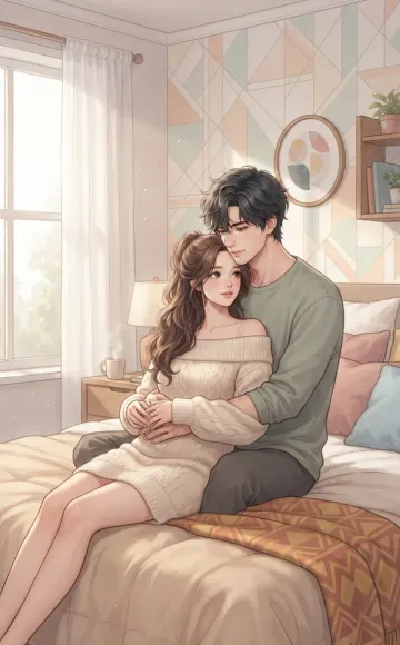 Manhwa Couple Hug Bedroom Romantic Digital Art Wallpaper 4K