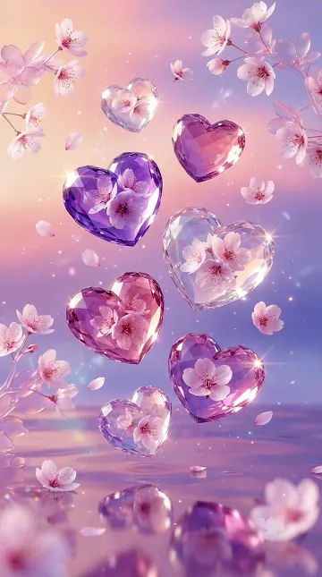 Ethereal Crystal Hearts & Cherry Blossoms | Aesthetic 3D Wallpaper HD 