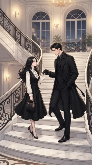 Romantic Manhwa Couple | Luxury Staircase Night Scene 4K