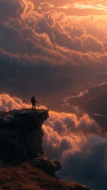 Epic Adventure Mountain Cliff | Traveler Sunset Wallpaper 4K
