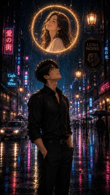 Romantic Anime Boy in Black Outfit Rainy Night 4K Mobile Wallpaper ⭐ 