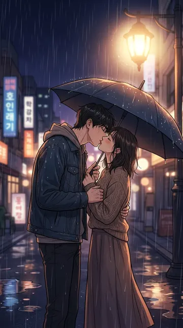 Rainy Night Manhwa Romance | Korean Webtoon Illustration 