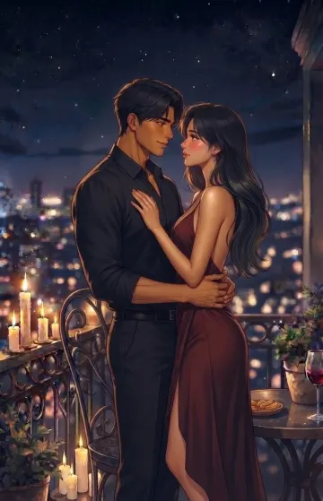 Romantic Balcony Night - Cute Anime Couple Art Print 4k