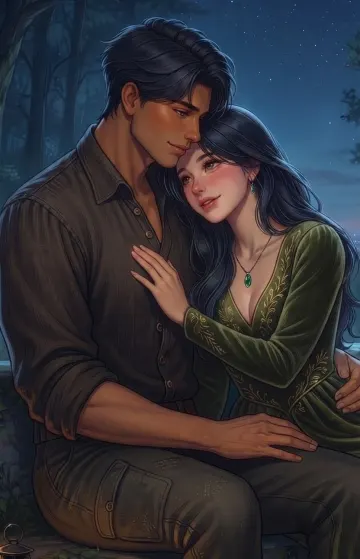 Romantic Night in the Forest - Cute Anime Couple Digital Painting