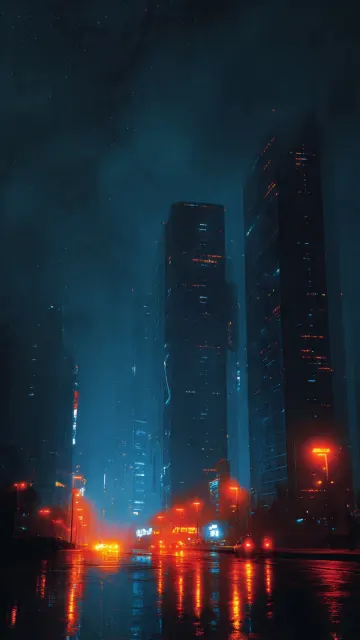 Dark Cityscape Night Aesthetic Wallpaper -Neon Skyscraper Background