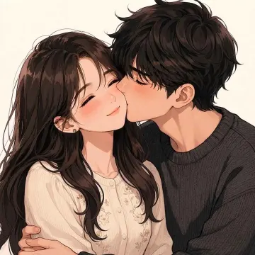 Cute Anime Couple Cheek Kiss Illustration | Romantic Digital Art for DP