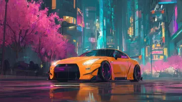 Anime Sports Car Night City Wallpaper | Neon 4K Desktop