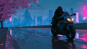 Anime Sport Bike Night Highway Wallpaper | Cyberpunk 4K