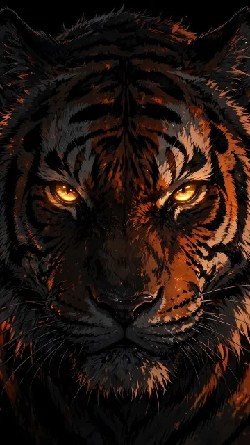 Anime Tiger AMOLED True Black Wallpaper | Glowing Eyes Dark 4K Vertical
