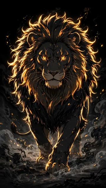 Black Lion King AMOLED Wallpaper | Golden Mane True Black 4K Vertical