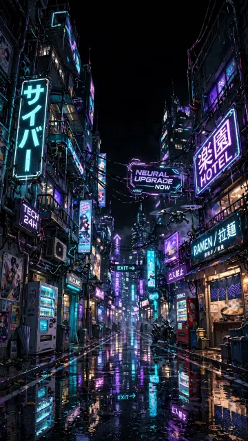 Cyberpunk Alley Neon Wallpaper 4K | Purple Cyan Night City AMOLED HD