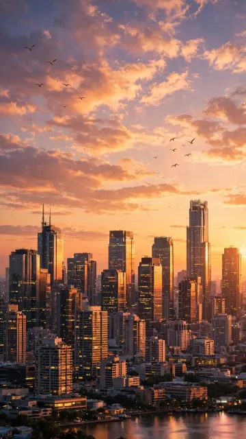 Evening Golden Hour City Wallpaper 4K | Sunset Over City Skyline HD