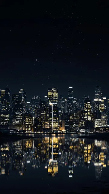 Night City Lights Wallpaper 4K | Starry Night Skyline Reflection AMOLED HD