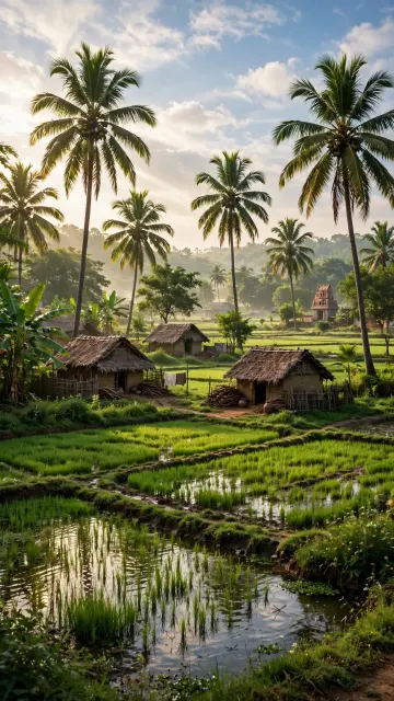 Tamil Village Wallpaper 4K | Indian Village Paddy Field Coconut Trees HD