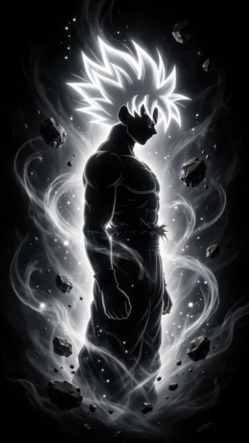 Goku Ultra Instinct White Silhouette AMOLED Wallpaper | True Black 4K Vertical