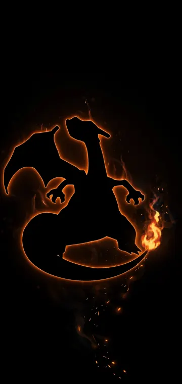 Charizard Fire Silhouette AMOLED Wallpaper | Orange Flame True Black 4K