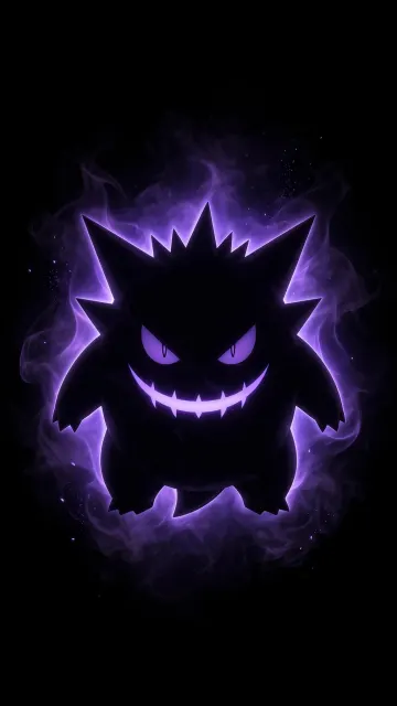 Gengar Purple Ghost Aura AMOLED Wallpaper | True Black 4K Creepy