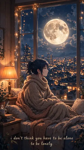 I Dont Think You Have to Be Alone to Be Lonely | Cozy Moonlight Window Aesthetic Wallpaper