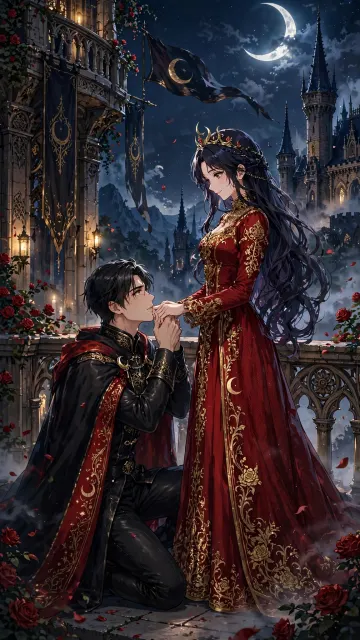 Royal Queen and King Fantasy Romance in Moonlight Castle | Dark Fantasy Anime Wallpaper 9:16