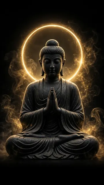 Black Buddha with Golden Halo Glow | Spiritual 4K Dark Wallpaper 9:16