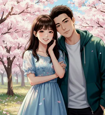 “Spring Embrace Under Cherry Blossoms”