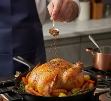 chef-seasoning-roast-chicken-cast-iron-skillet