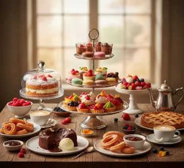 afternoon-tea-dessert-spread-churros-cake-tarts