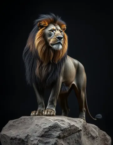 Majestic Lion Standing Proud on Rocky Terrain