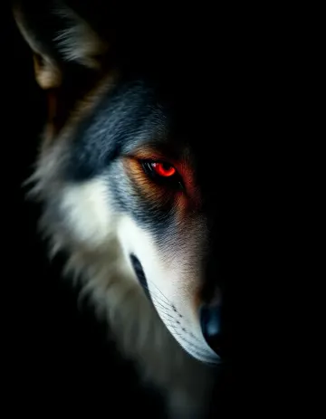 Shadowed Wolf with Piercing Red Eye
