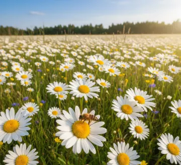 bee-on-daisy-field-sunny-day