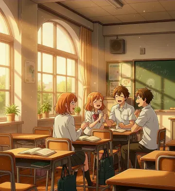 anime-high-school-students-chatting-classroom-sunny