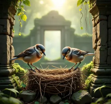 two-birds-nest-jungle-ruins-wildlife-nature