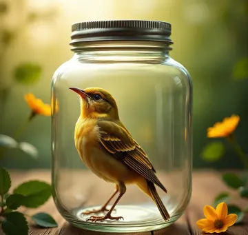 yellow-bird-in-glass-jar-nature-captivity