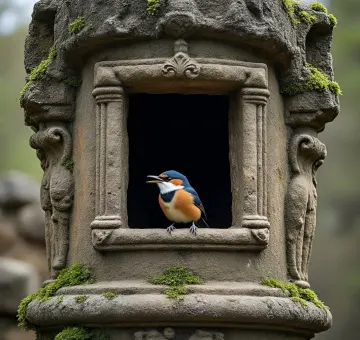 kingfisher-in-stone-shrine-mossy-nature